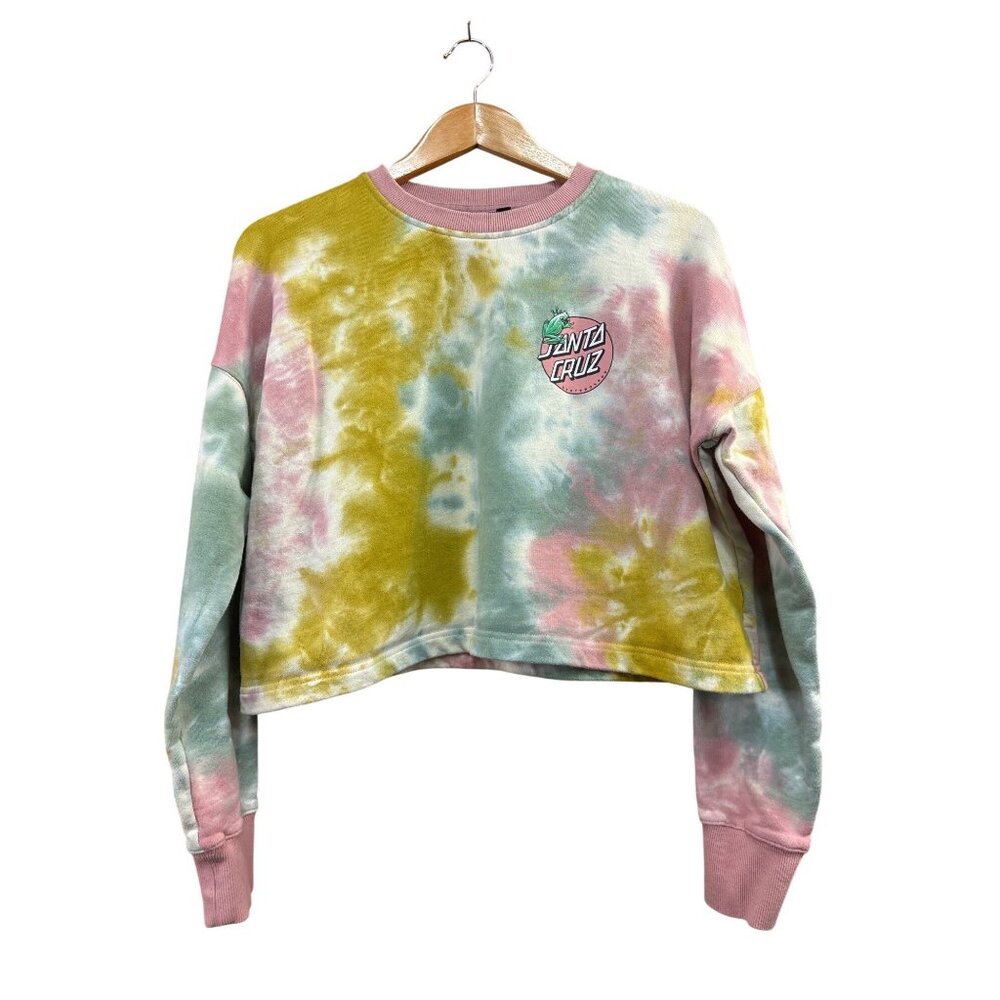 Santa Cruz Womens Tie-Dye Cropped Sweatshirt M Pastel Pink Green Yellow